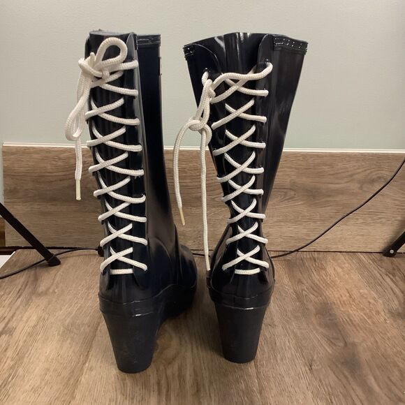 HUNTER BLUE VERBIER LACE UP RAIN BOOTS! Size 9/40-41 - Picture 4 of 7